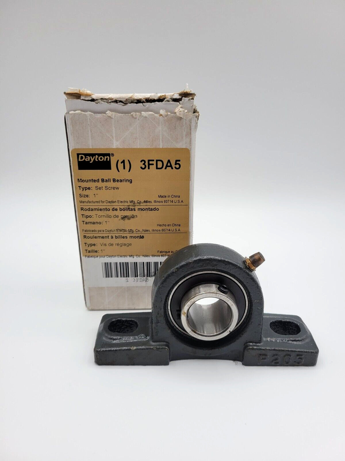 Dayton 3FDA5 Mounted Pillow Block Ball Bearing 1" Bore Size Set Screw Cast Iron