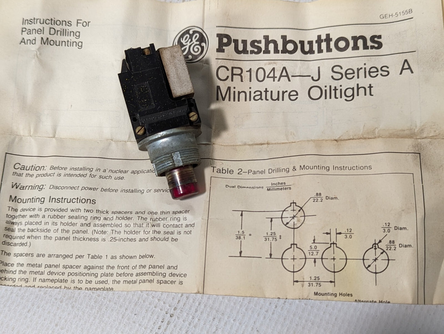 GE CR104E Push Button Switch