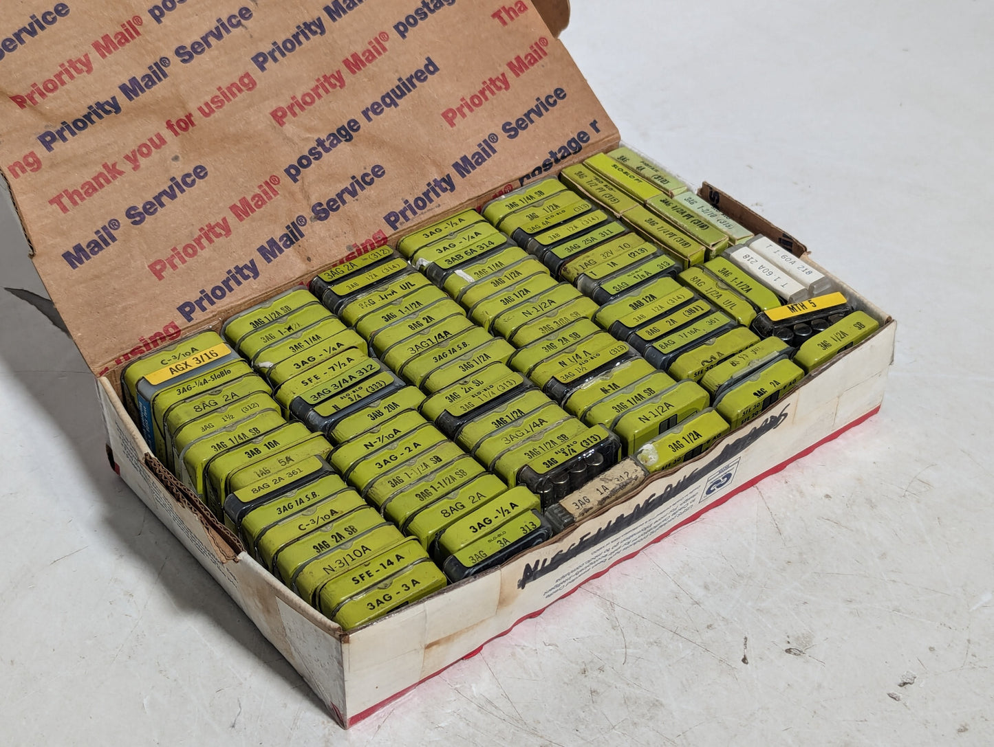 Lot of 75+ Tins of Assorted Mini-Fuses, 3AB-10A, 8AG-2A, N-1A, More