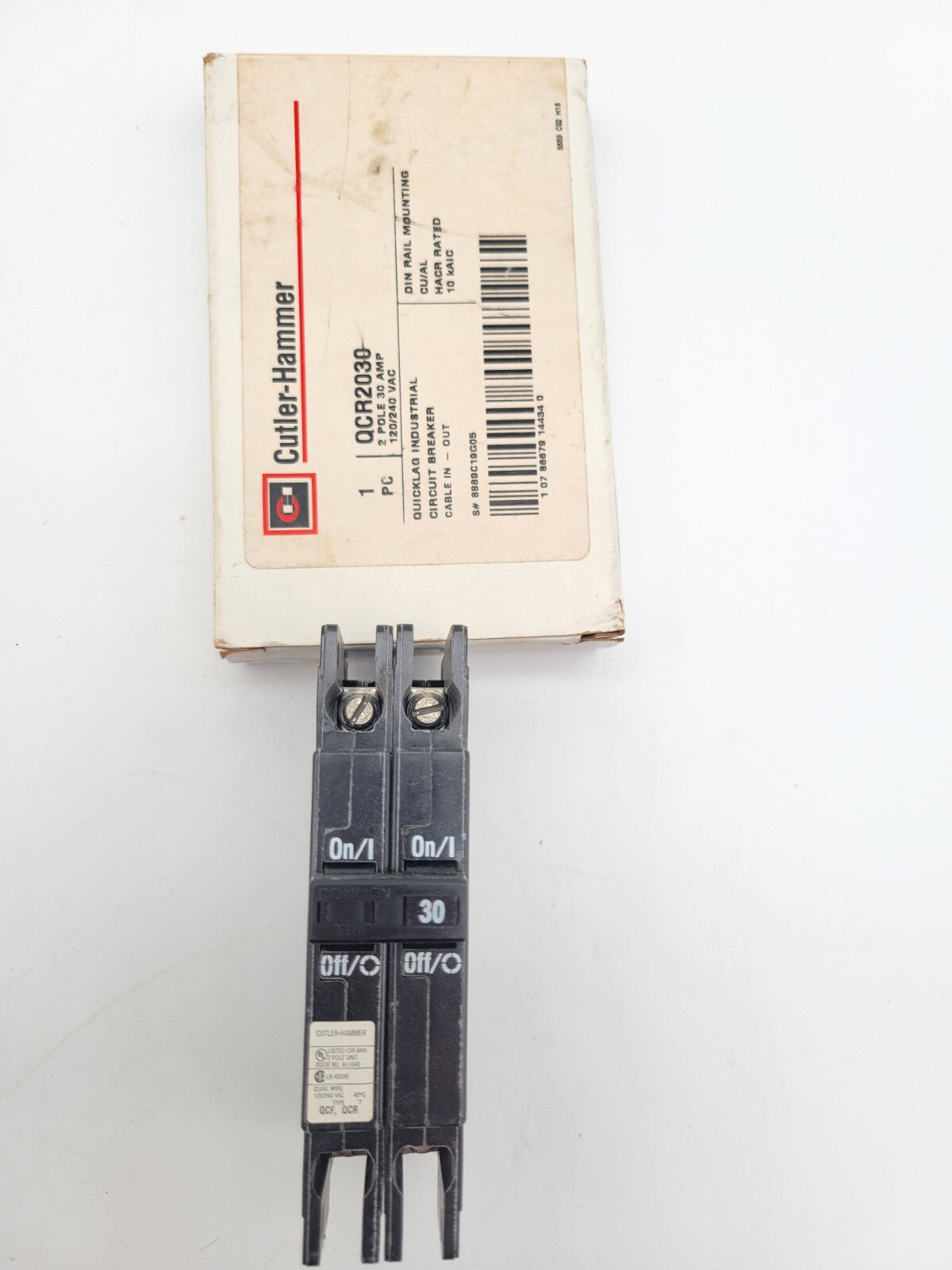 Cutler-Hammer QCR2030 Circuit Breaker 30 Amp 240 VAC 2 Pole DIN Rail Mount QCR