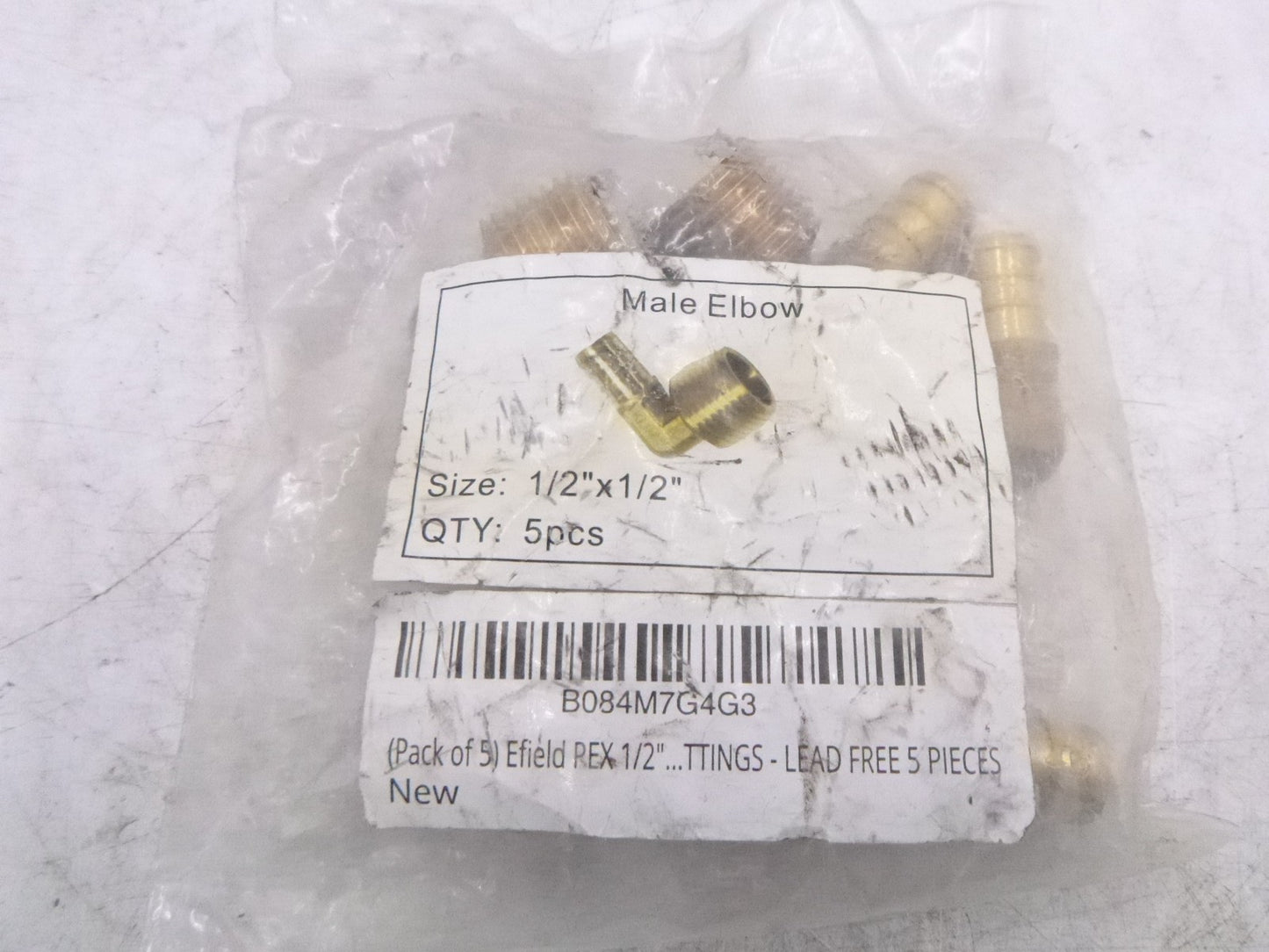 5 Pack Male Elbow 90° 1/2" Barb X1/2" MNPT Lead Free Brass
