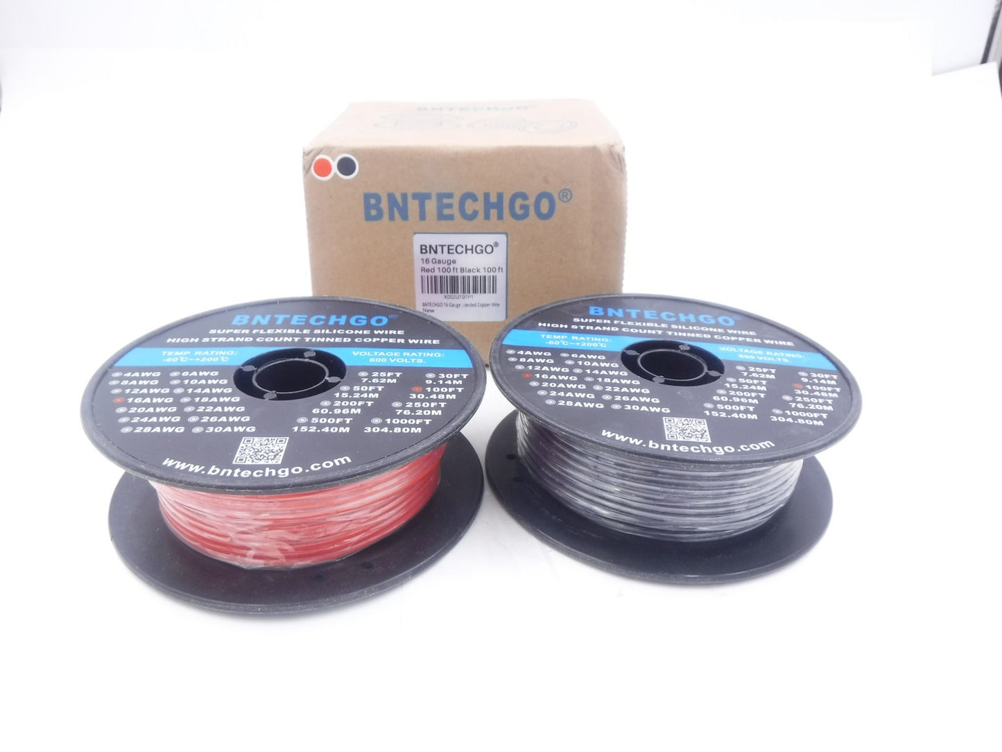 BNTECHGO 16AWG 100'L Black 100'L Red Silicone Ultra Flexible Wire Spools Kit