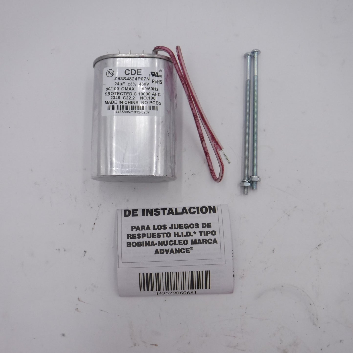 Aerovox Ballast Capacitor Z93S4824P07N 480V 50/60Hz 24UF 90/100°CMAX