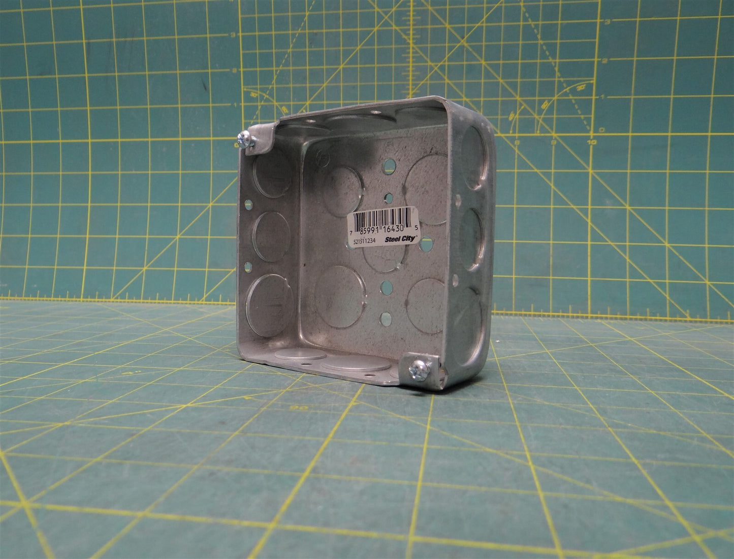 4" Steel City Steel Square Outlet Box 1-1/2" H, 12 Side K.Os 4 3/4" & 8 1/2"