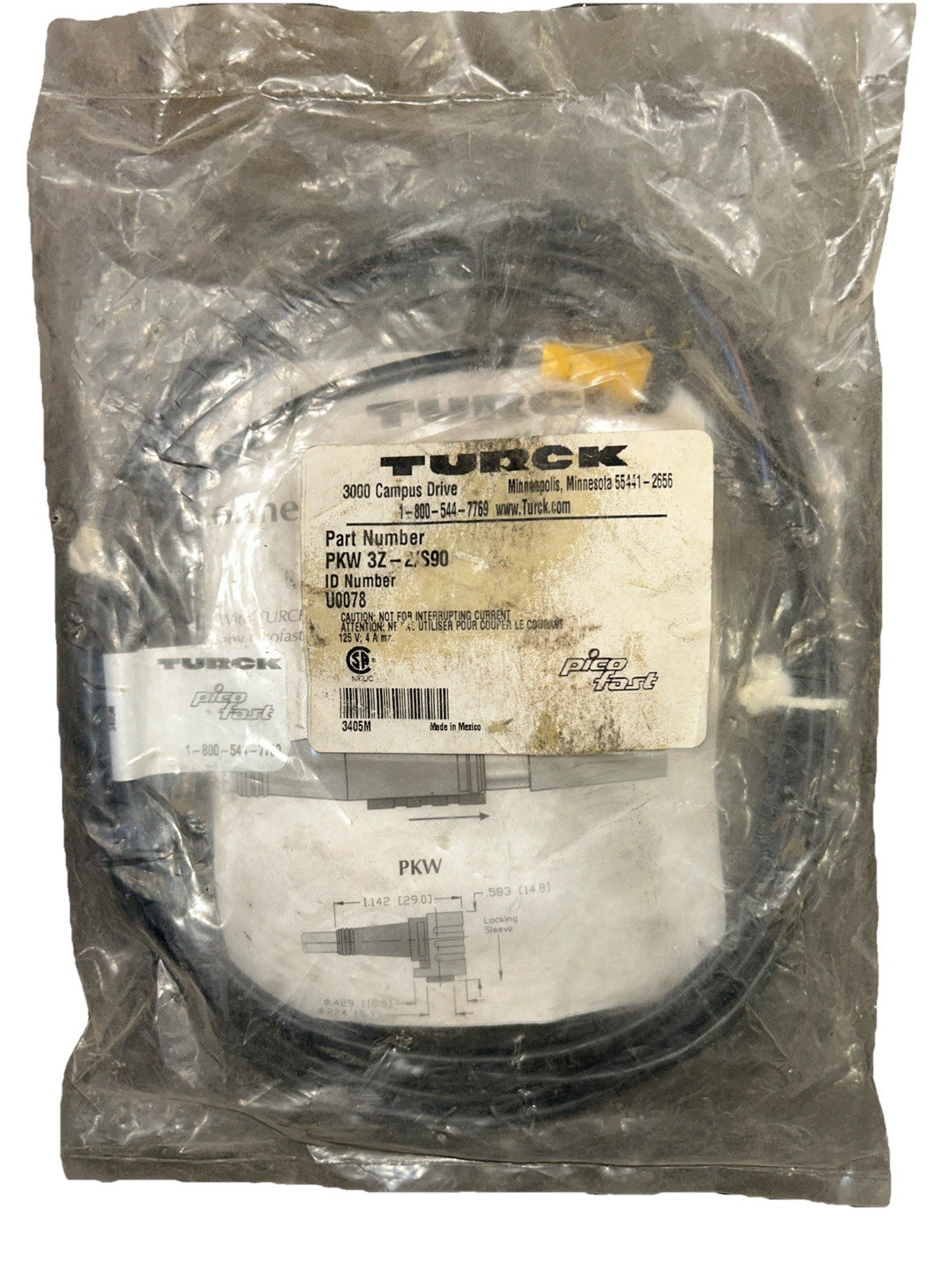 Turck PKW 3Z-2/S90 U0078 Fast Cordset Cable New! Free Shipping! BC