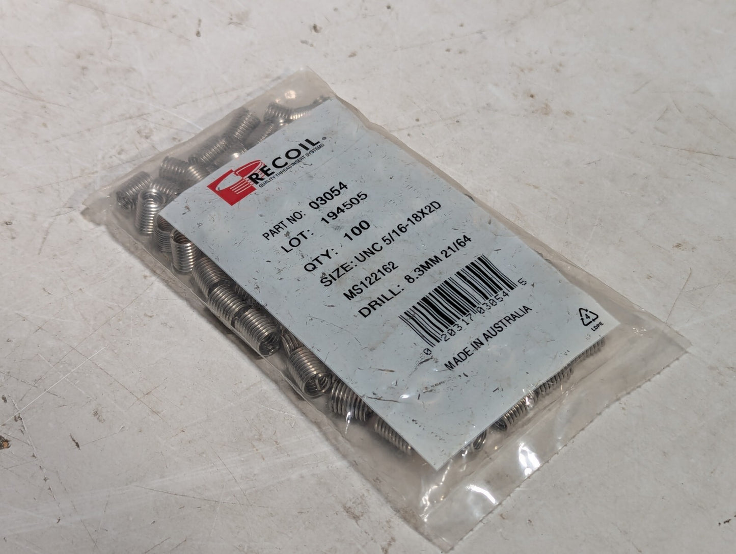 (100) RECOIL 03054 5/16"-18 Thread Size Stainless Steel STI Thread Repair Insert