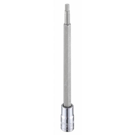 Westward 54Tm20 1/4 In Drive Hex Socket Bit Metric 4 Mm Tip, 4 3/4 In L