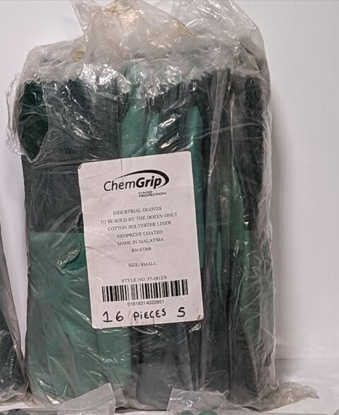 Lot of 16 PIP 57-1812/S ChemGrip Neoprene Gloves, Size Small, Bisque Finish