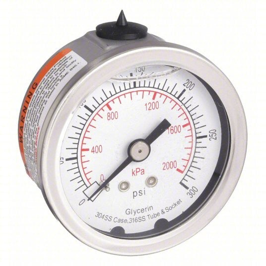 2" 0-300 Psi Air Pressure Gauge Liquid (Glycerin) Filled w/ 1/4" NPT Connection