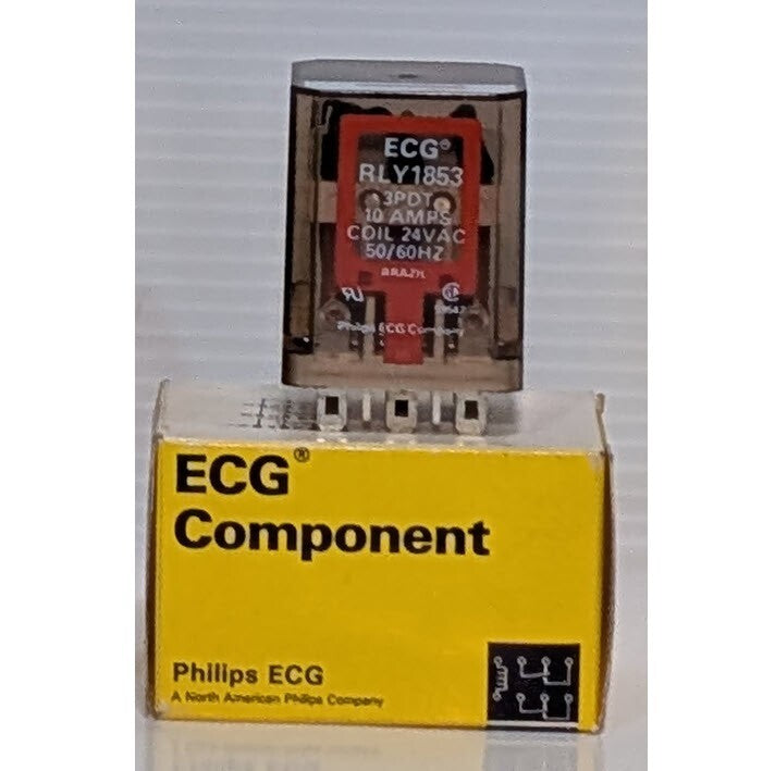 Phillips ECG RLY1853 General Purpose Relay, 3PDT, 10A, Coil 24vac @ 50/60Hz