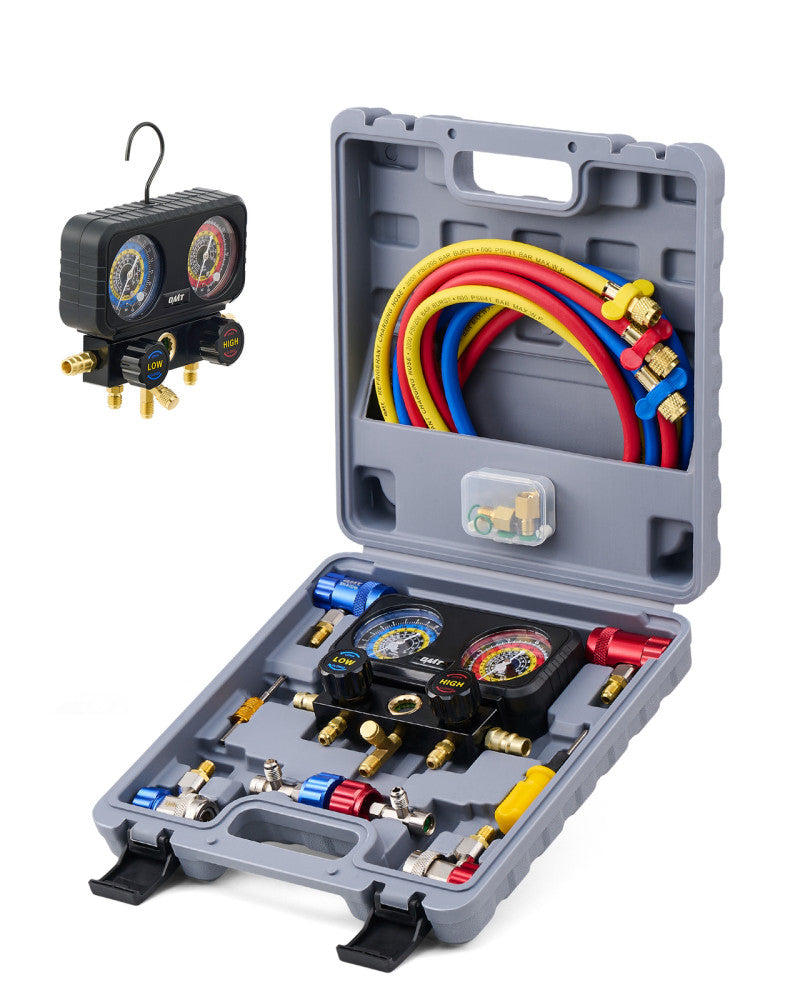 AC Diagnostic Manifold Gauge Set 3 Way HVAC Gauges with Quick Couplers 5FT Hoses