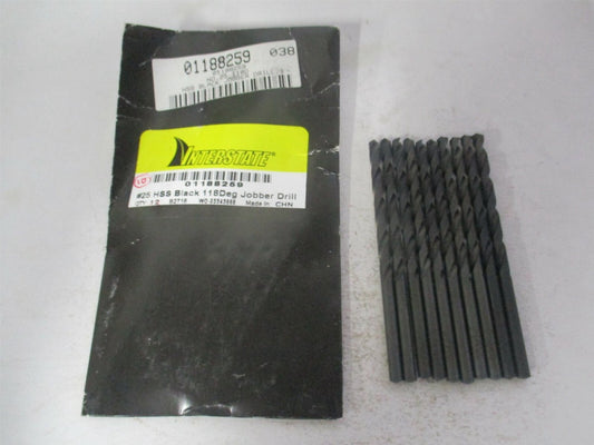 (01188259) #25 1-7/8" x 3" 118° High Speed Steel Jobber Drill - Pack of 10