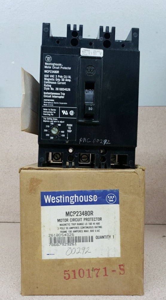 1) New Take Out! Westinghouse MCP23480R 50A 600V 3 pole Motor Circuit Breaker