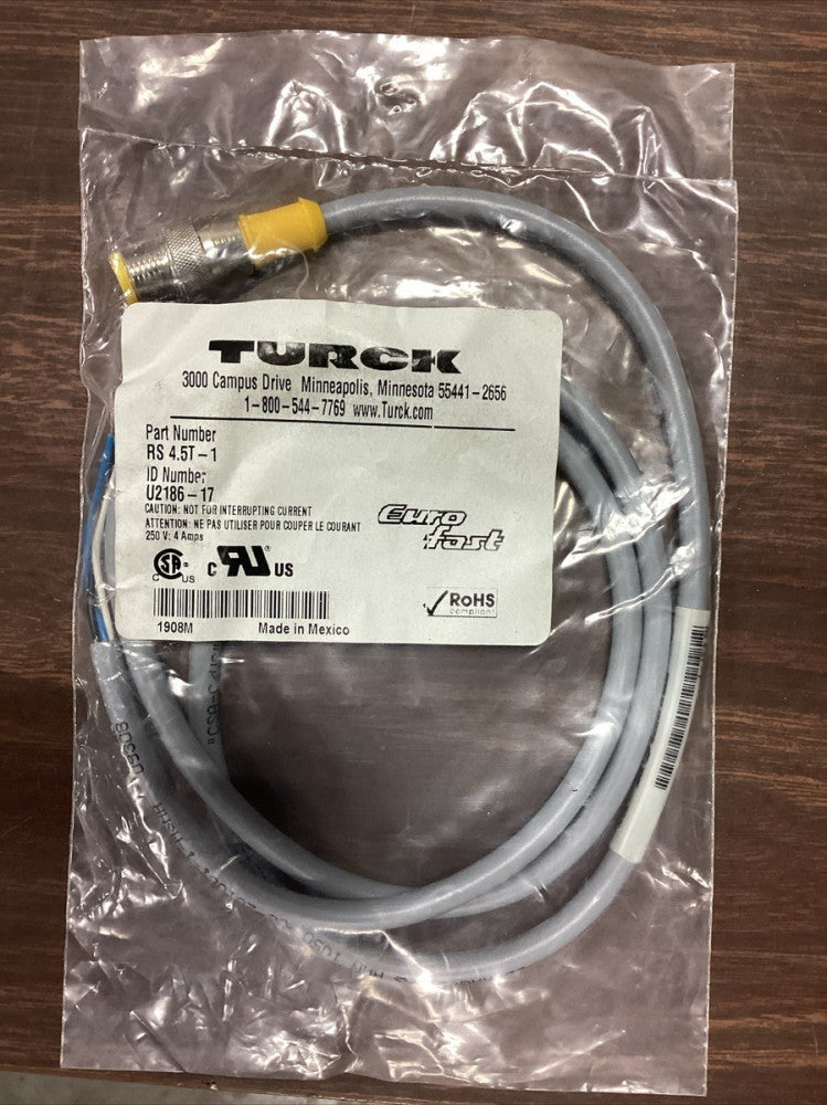 TURCK Cable Part: RS 4.5T-1 ID: U2186-17 Male 1 meter Connector