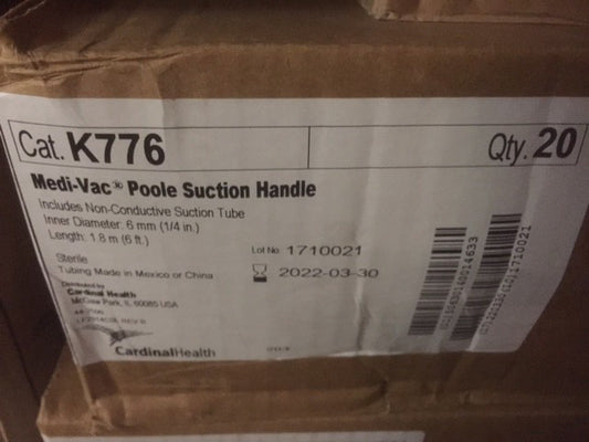 (CASE OF 20) Cardinal Health # K776 - POOLE SUCTION HANDLE W/6' TUBE EXP 03/22 
