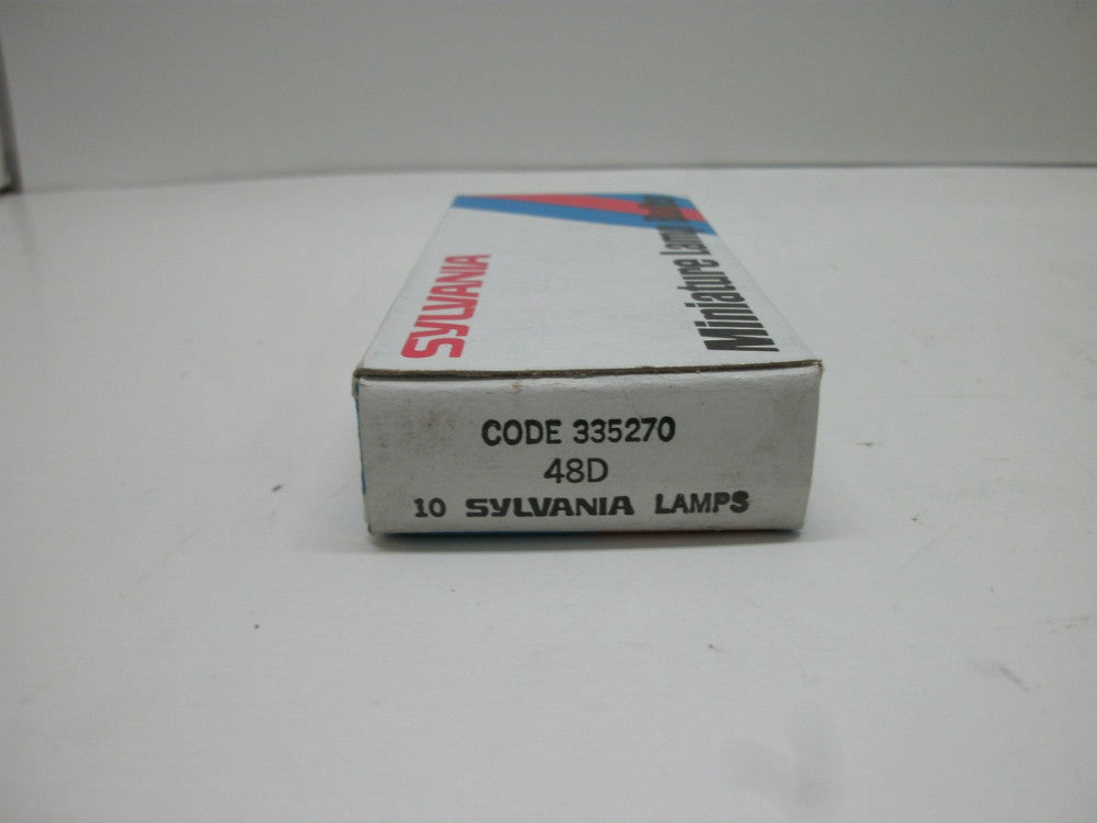 SYLVANIA 48D/48D3 INDICATOR LAMP INCAND 48V .021A SLIDE BASE 1-(LOT OF 10)NIB
