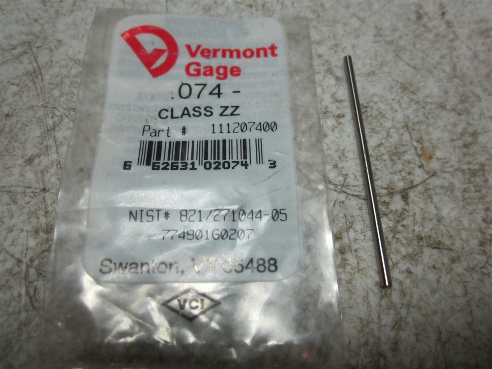 Vermont Gage (111207400) 0.074 Diameter Class ZZ Pin Gage