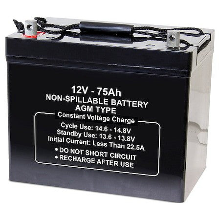 Zoro Select 2Ukl7 Battery,Sealed Lead Acid,12V,75Ah,Bolt