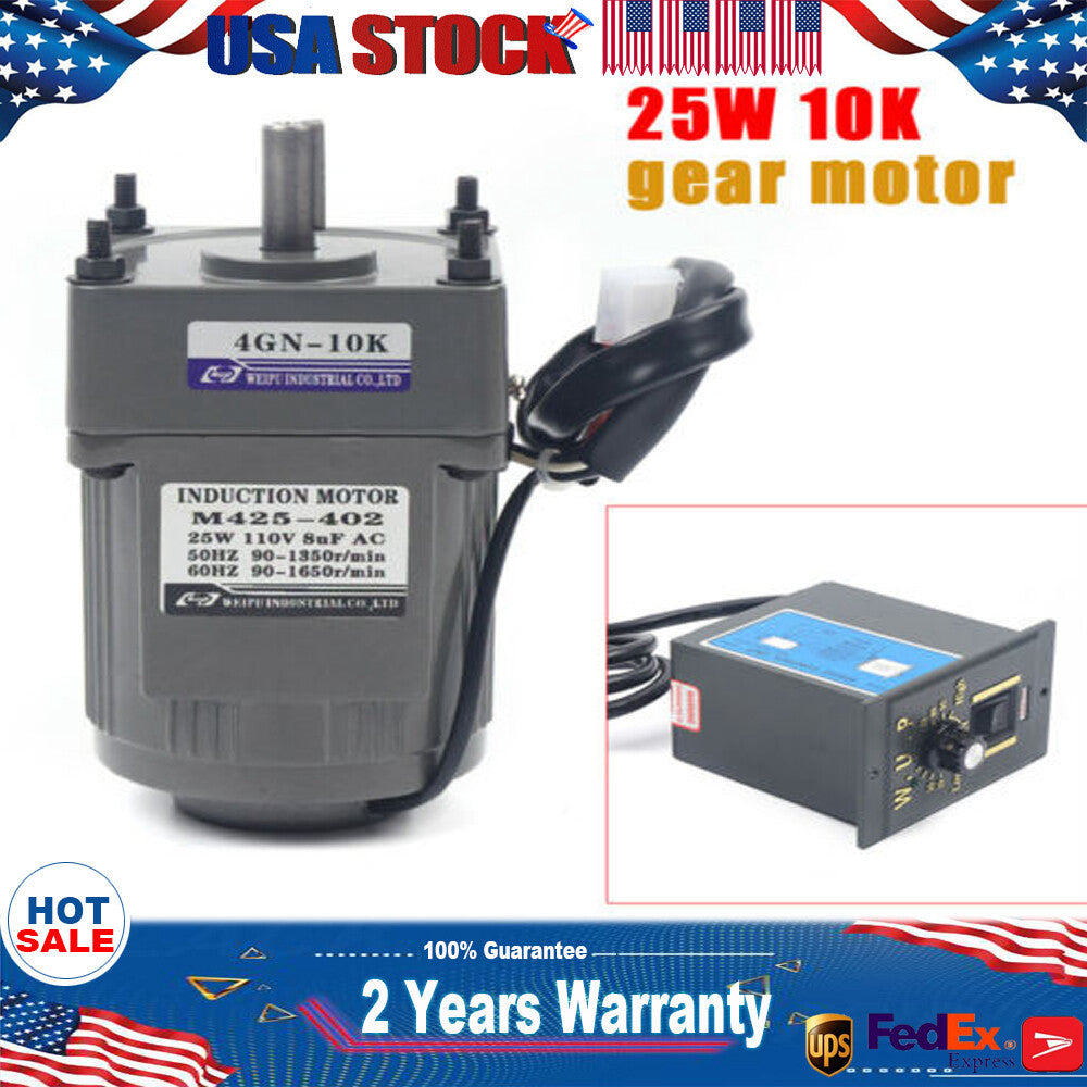 25W AC110V gear motor electric motor variable speed controller 1:10 0-135RPM/MIN