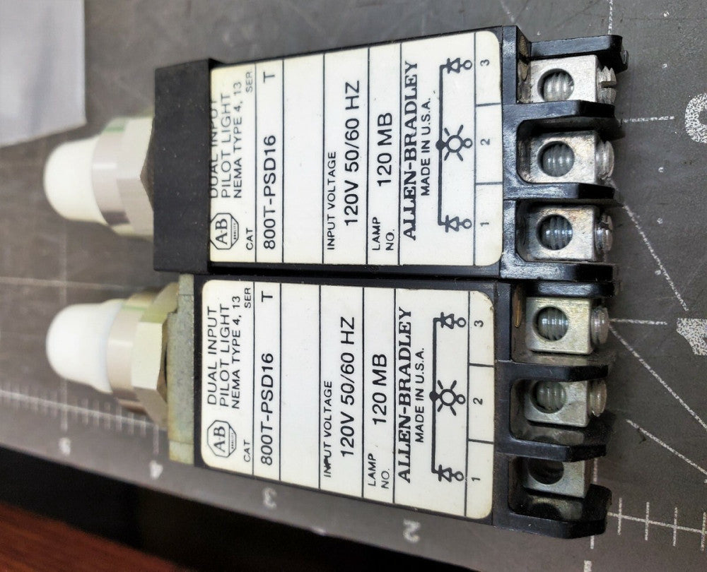 (2) Allen Bradley White Pilot Lights 800T-PSD16 Series T Dual Input [OF43]