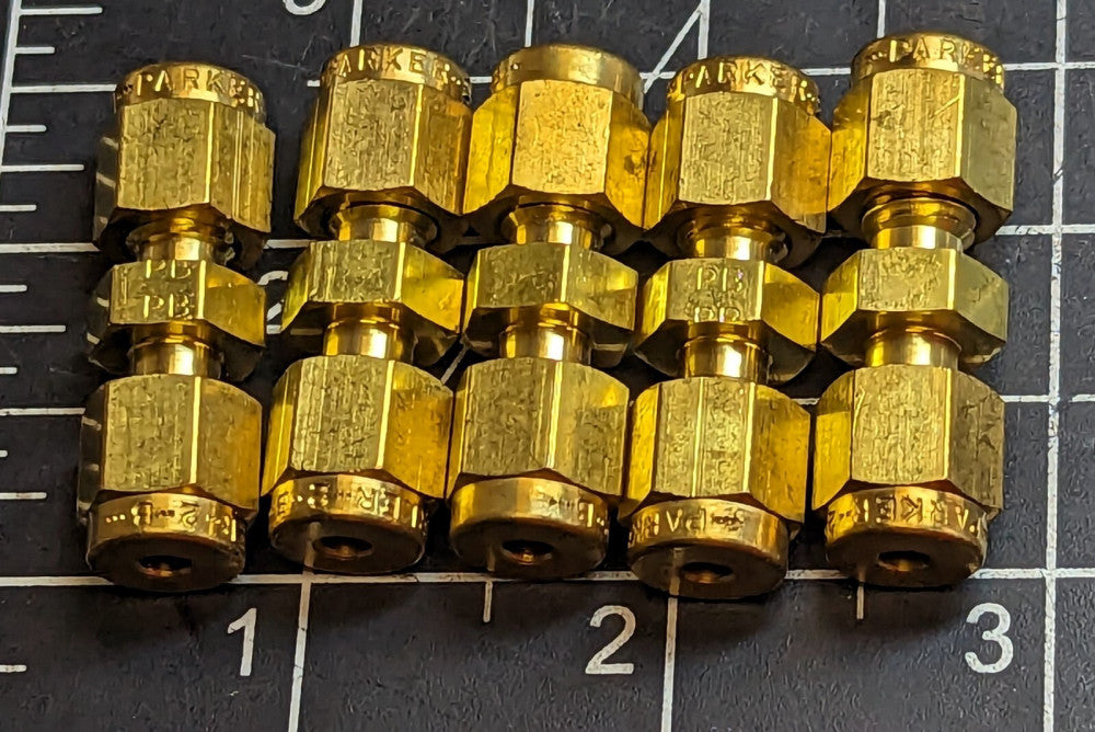 (5) 1/8”x1/8” Brass Compression Tube Union A-Lok Parker 2SC2-B [B6BY]