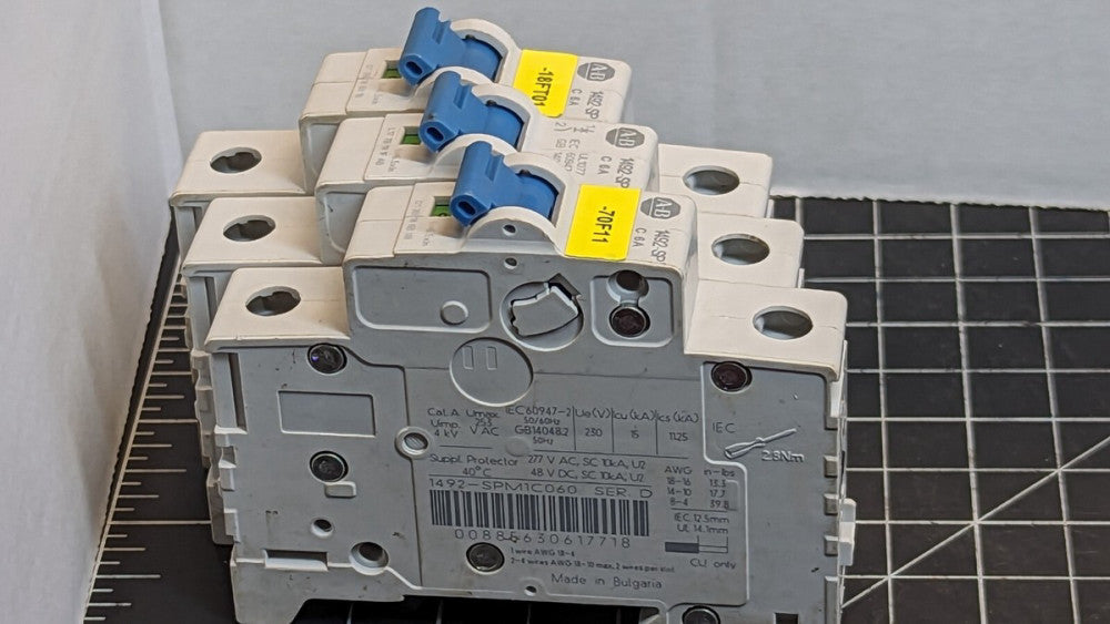 Lot Of (3) Allen Bradley 1492-SPM1C060 6A Ser D Circuit Breaker [C1S4#11