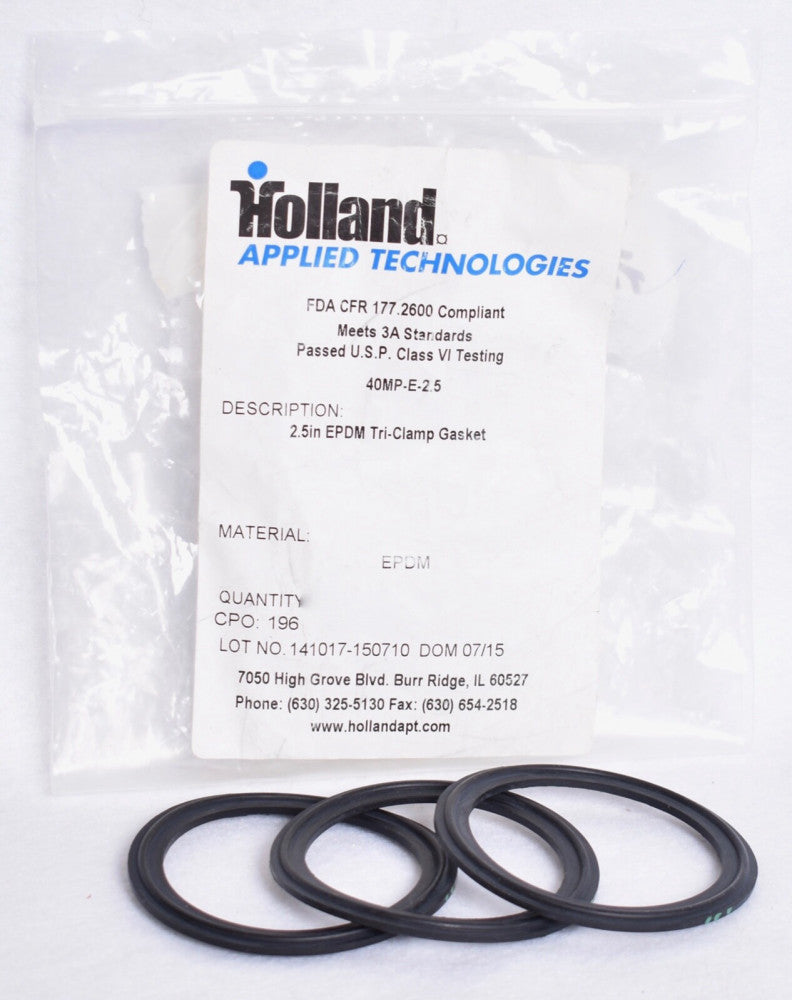 3 Count Holland Tech 2-1/2" Black Sanitary EPDM Tri-Clamp Gaskets  40MP-E-2.5