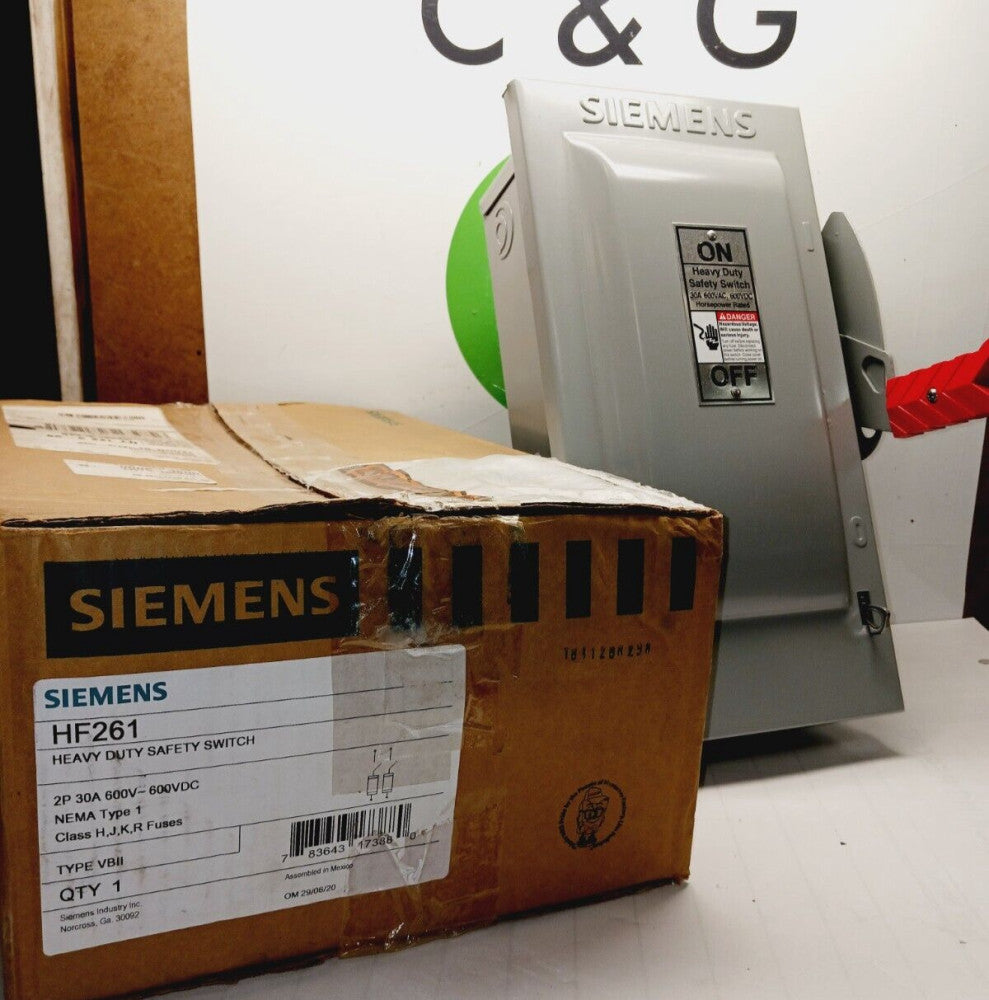 NEW SIEMENS HF261 30 AMP FUSIBLE HEAVY DUTY SAFETY SWITCH 2 POLE 600 VAC/VDC