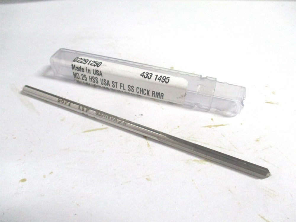 (433-0.1495) #25 1" x 4" OAL 4-Flute Straight Shank HSS RH Chucking Reamer 