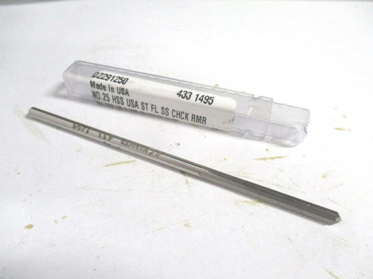 (433-0.1495) #25 1" x 4" OAL 4-Flute Straight Shank HSS RH Chucking Reamer 