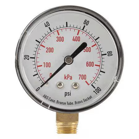 Zoro Select 4Flv9 Commercial Pressure Gauge, 0 To 100 Psi, 2 1/2 In Dial, 1/4