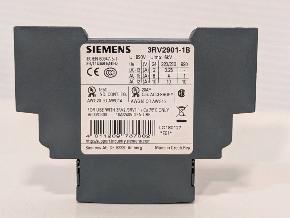 Siemens 3RV2901-1B Auxiliary Contact Block for 3RV2 Motor Protector Side Mounted