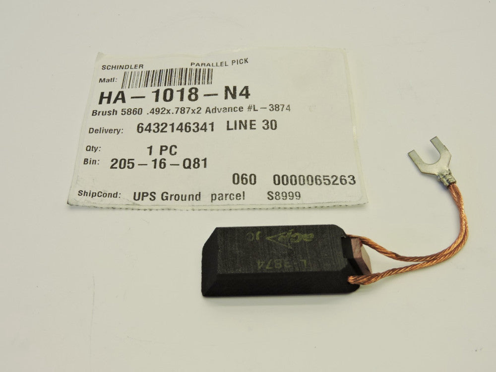 Schindler HA-1018-N4 Brush 5860 .492" x.787" x 2" Advanced L-3874