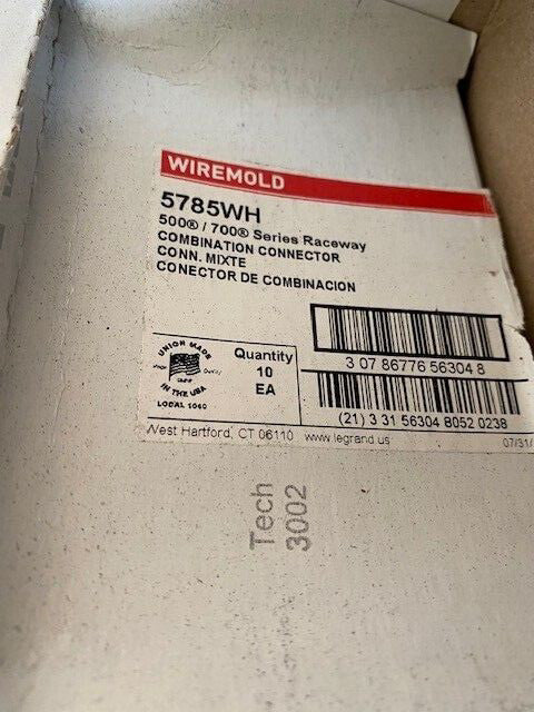 (10 PACK) WIREMOLD 5785WH FOR 500 700 SERIES RACEWAY COMBINATION CONNECTOR