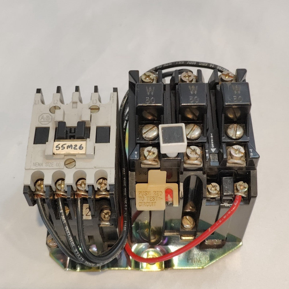 ALLEN BRADLEY 509-TOD FULL VOLTAGE STARTER SER.B 3PH 9A 600VAC 2HP 