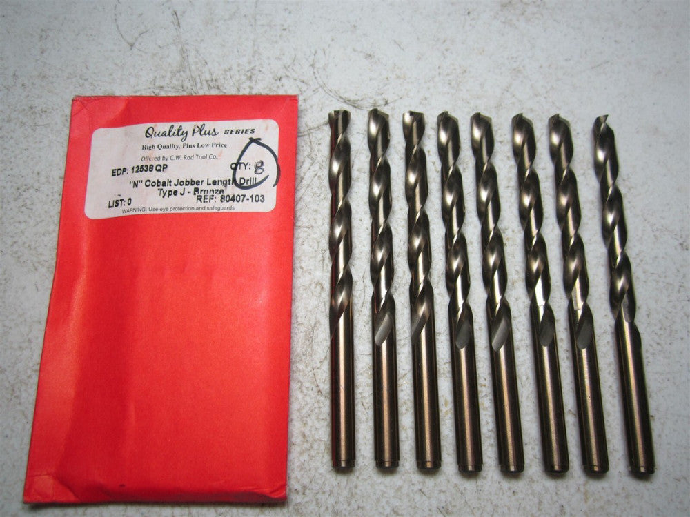 Quality Plus (12538) Type J Bronze Size N Cobalt Jobber Length Drill - Pack of 8