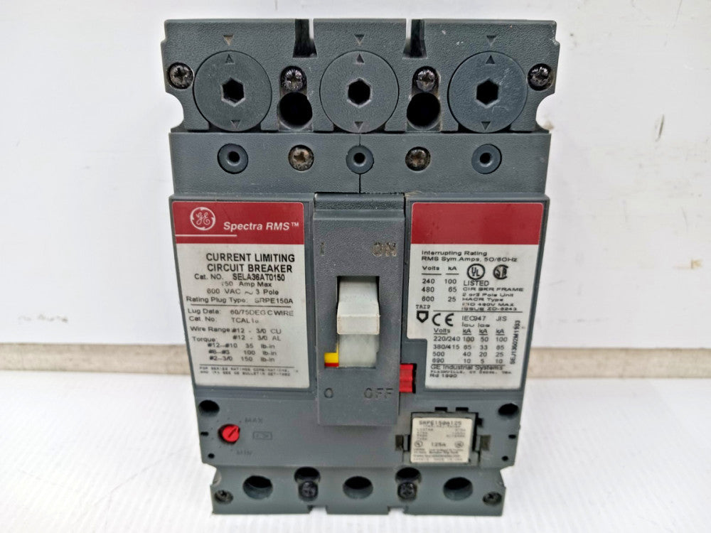 GE Spectra 150 Amp Circuit Breaker 3 Pole 600 VAC SELA36AT0150 W/ 125 Amp Plug