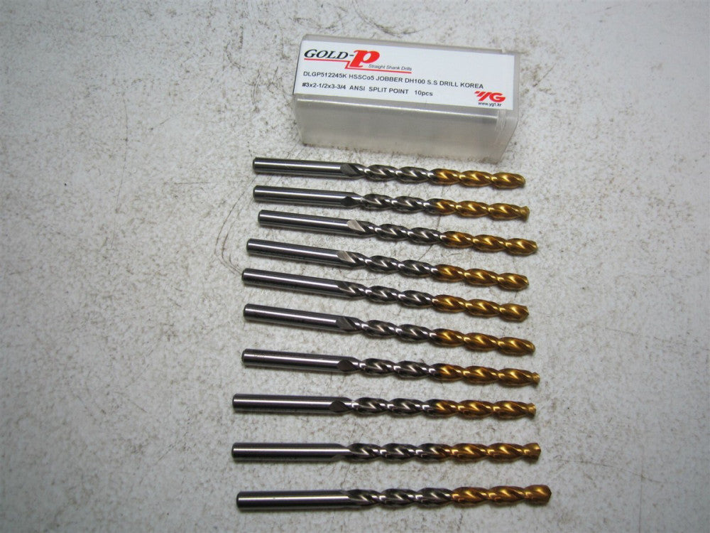 YG-1 (DLGP512245K) #3 x 2-1/2 x 3-3/4 Worm Jobber Length Drill Bit - Pack of 10