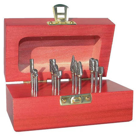 Zoro Select 310-110011 Carbide Bur Set,Single Cut,1/4 In,12 Pc