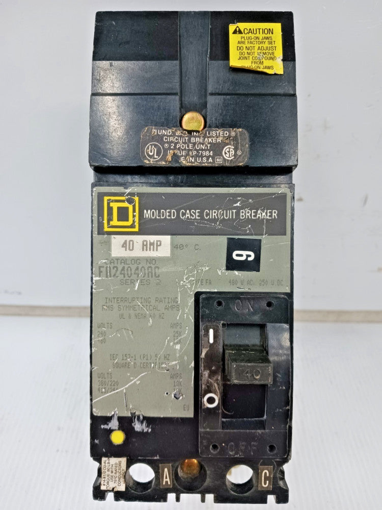 Square D 40 Amp Molded Case Circuit Breaker 2 Pole 480 VAC 18kA FA24040AC