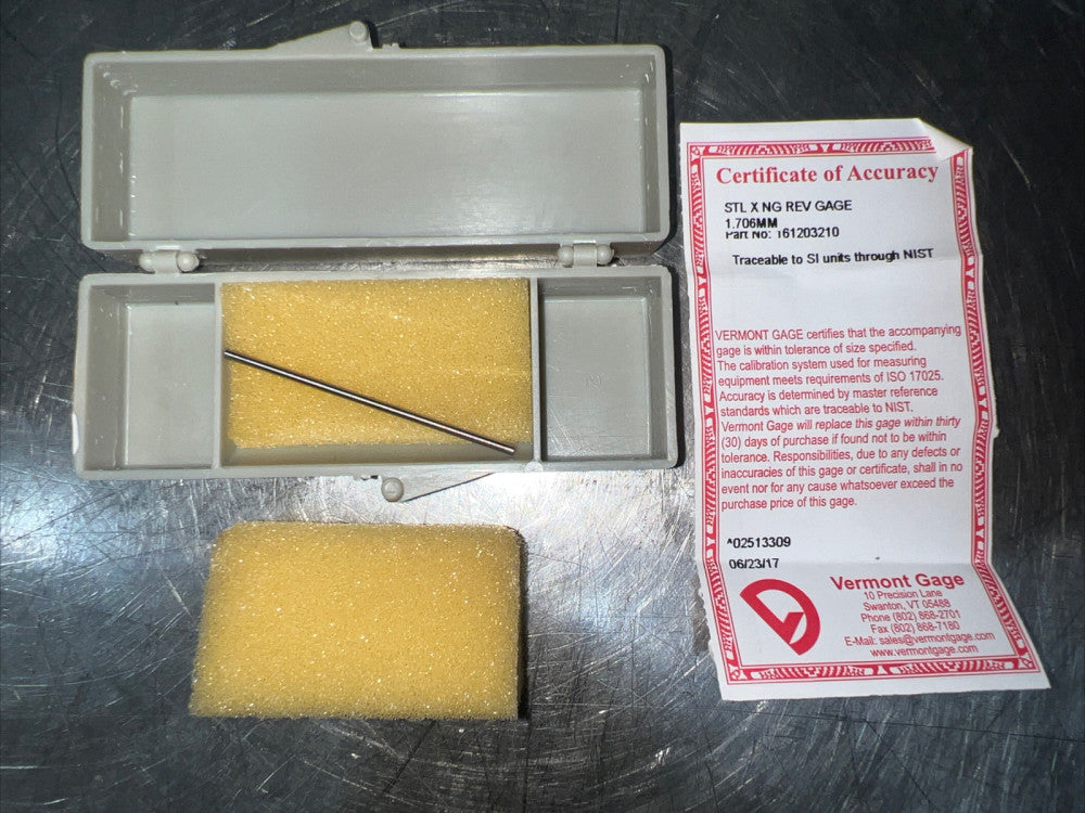 Vermont Gage STL X NG REV GAGE 1.706 MM Nos Surplus