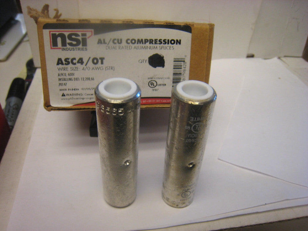 3 yes 3 -NSI ASC4/0T Aluminum Compression Splice, 4/0 AWG, AL/CU