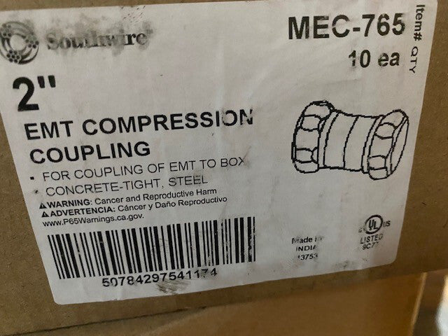 (10 PACK) SOUTHWIRE MEC-765 CONCRETE TIGHT STEEL EMT COMPRESSION 2" CONNECTORS