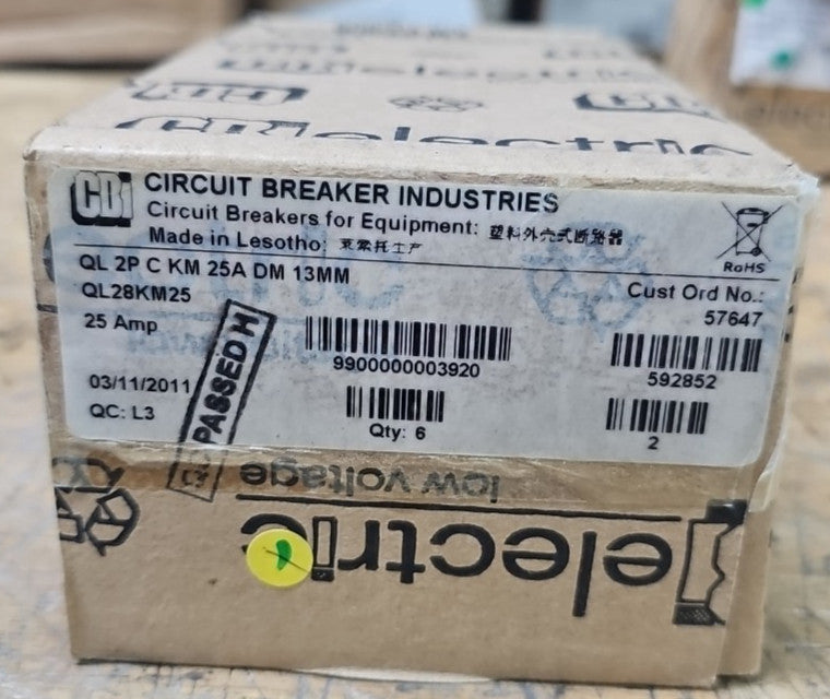QL28KM25 - CBI CIRCUIT BREAKER, 2 POLE, CURVE KM EQUIVALENT CURVE C, 25 AMP 