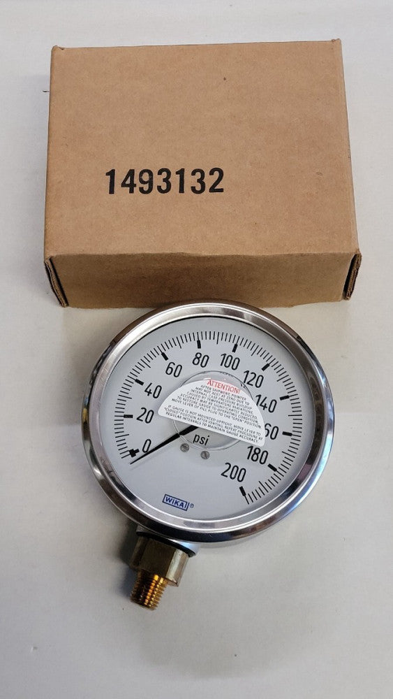 New Wika 1493132 3.5" Liquid Filled Gauge 200psi 1/4" Npt