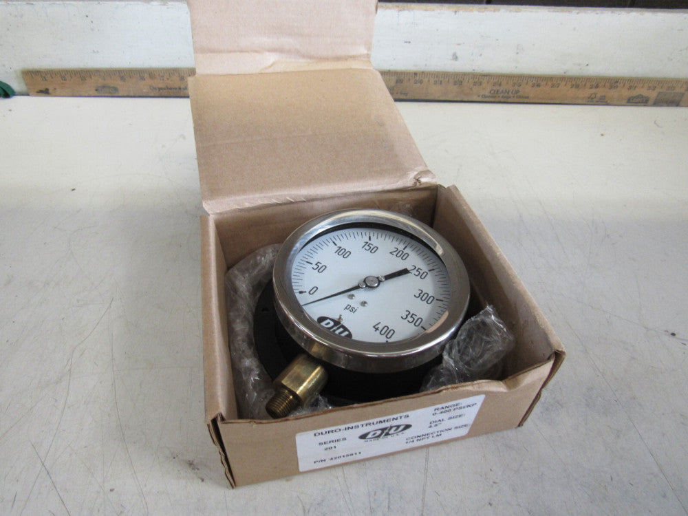 DURO INSTRUMENTS 42015811 PRESSURE GAUGE 0-400PSI 1/4"NPT LM 4.5" NEW IN BOX !! 