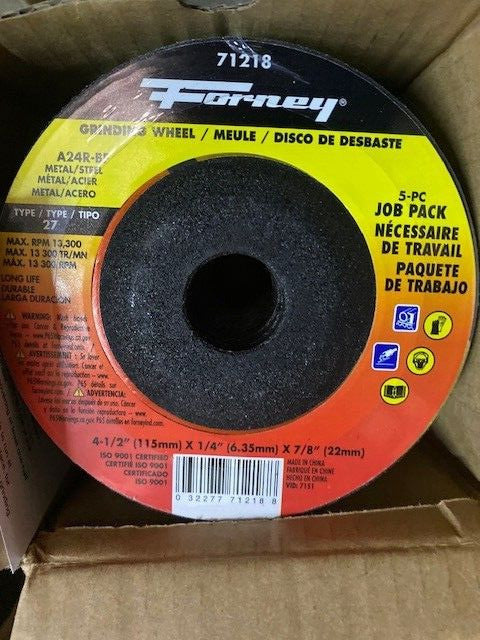 (5 PACK) 71218 Aluminum Oxide 13,300 rpm Grinding Wheel 1/4 Thick x 4.5 Dia. in.