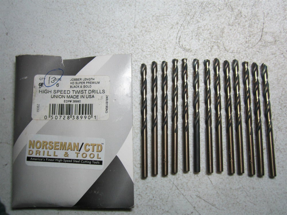 Norseman / CTD (38990) 3-3/4" OAL #6 135° HSS RH Jobber Drill - Pack of 13