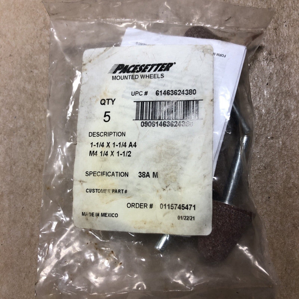 (5-Pk) Pacesetter Vitrified Mounted Point A4 60 Grit Aluminum Oxide 1-1/4"