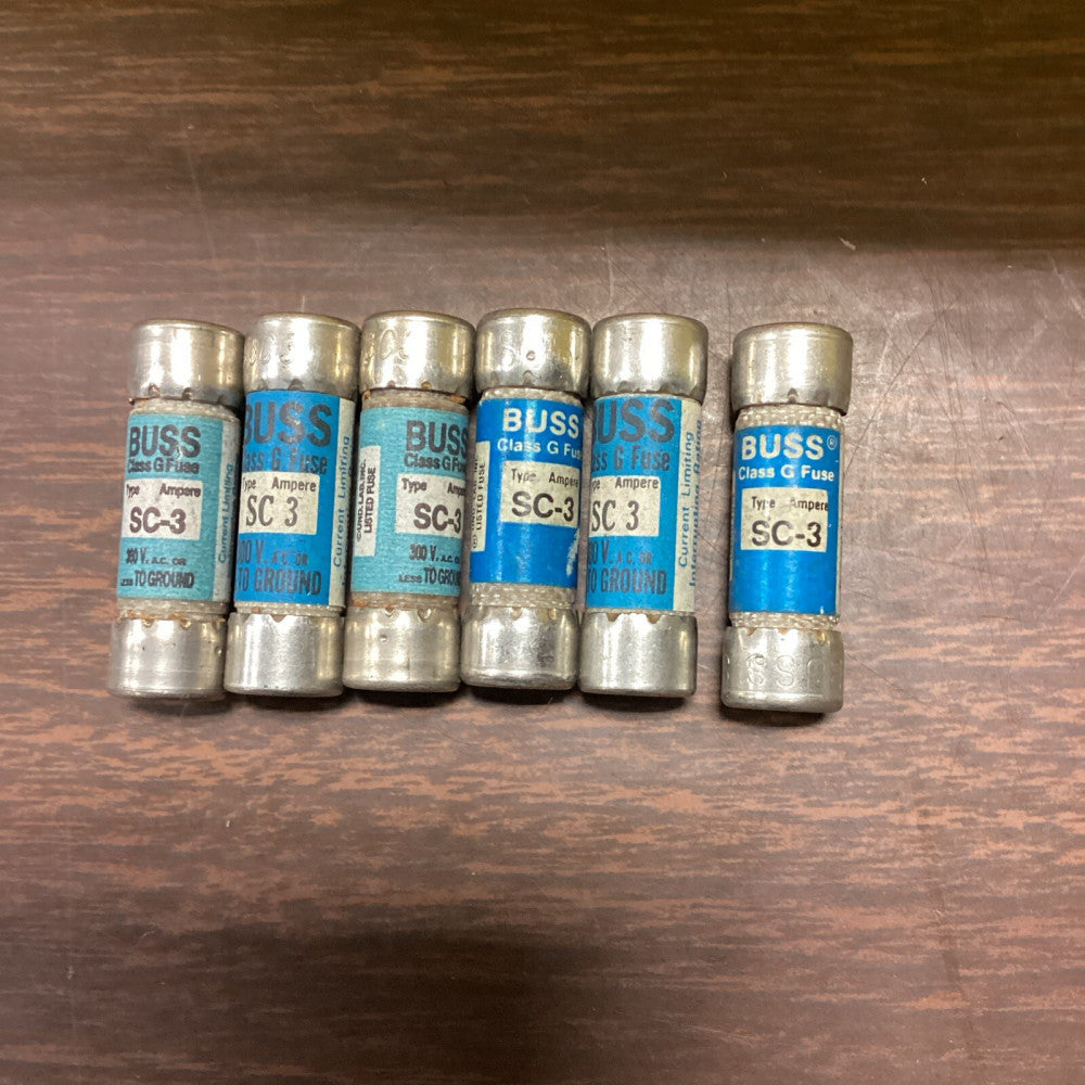 Lot Of 6 Cooper Bussmann, Buss SC-3, SC3 Fuse, 600V, 3A
